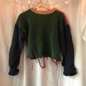 Distressed Eddie Bauer cropped sweater